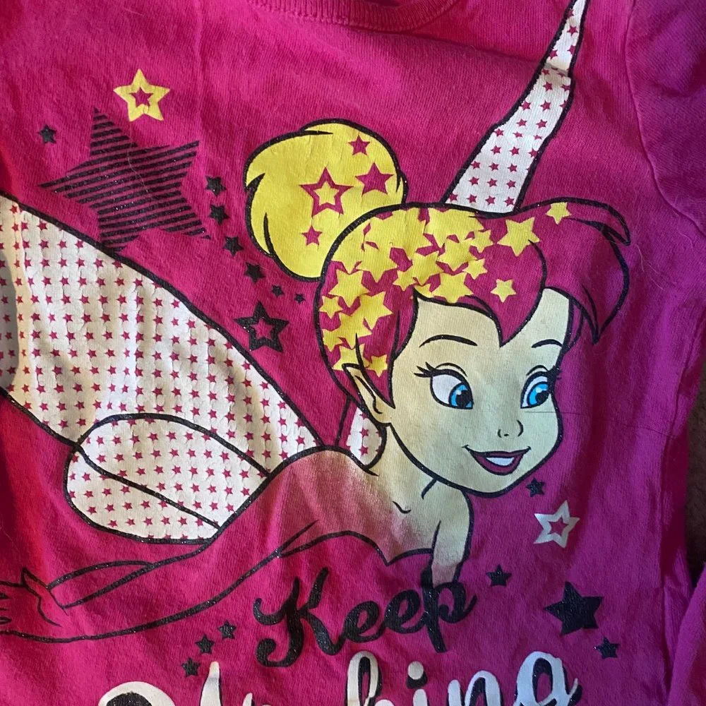 Disney Fairies Girl's hot pink long sleeve‎ Tinkerbell shirt sz 4